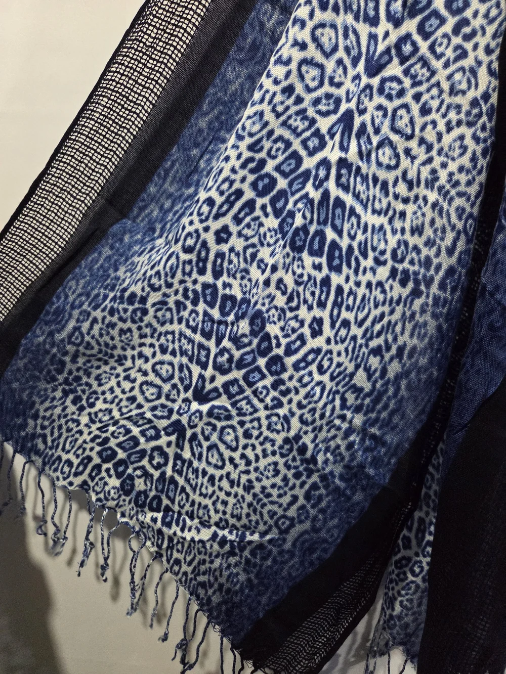 Blue Leopard Scarf with Fringe